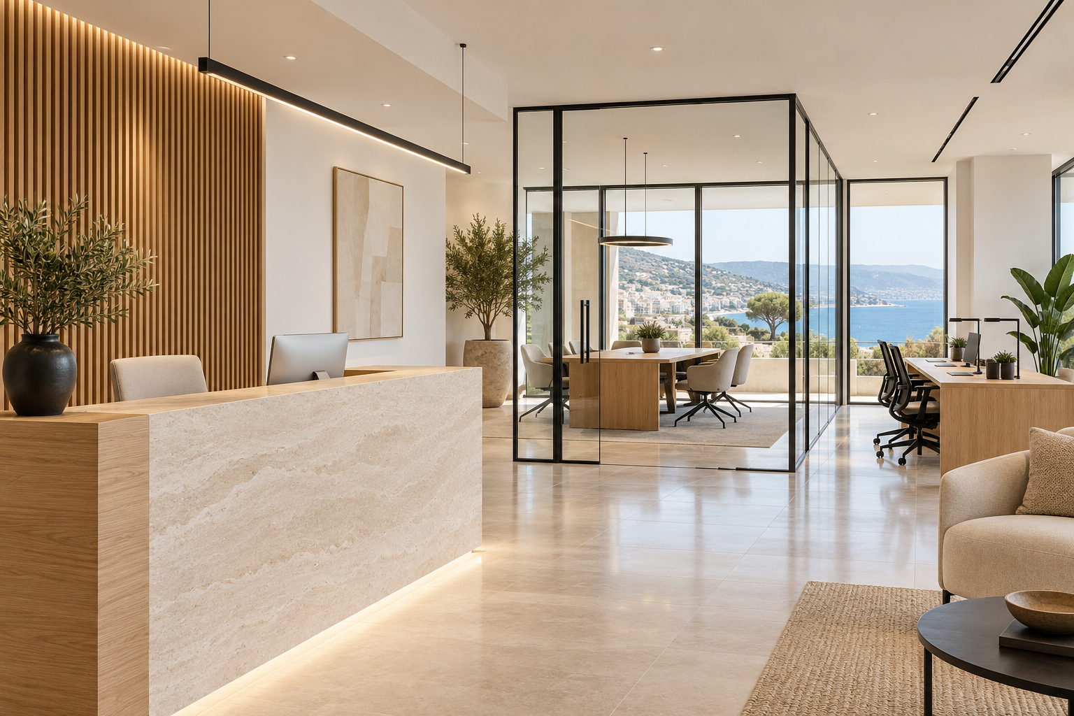 Bureaux contemporains lumineux — illustration entreprises et professionnels